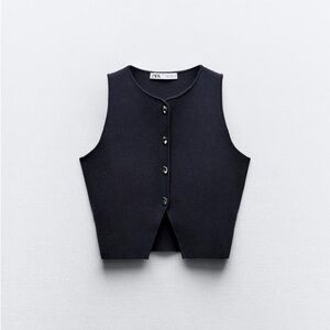 Zara Navy Buttoned Vest